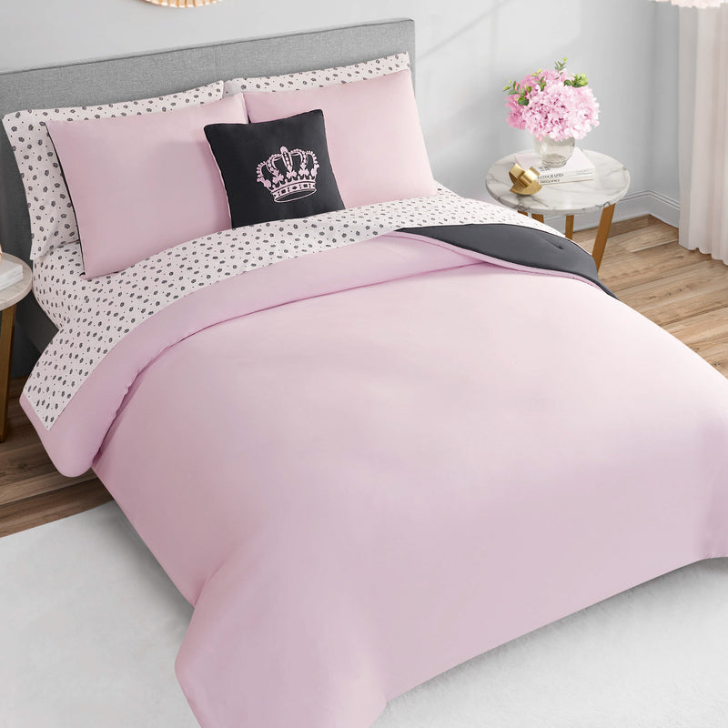 Crown Sparkle Solid Reversible Bed in a Bag Bedding Set