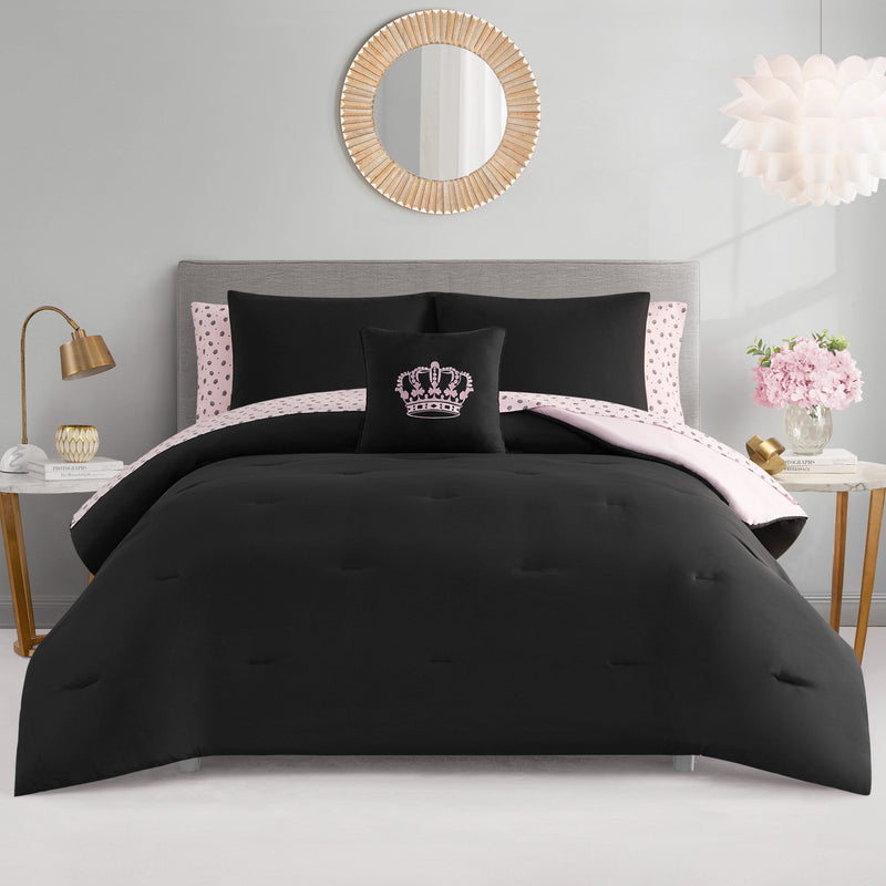 Crown Sparkle Solid Reversible Bed in a Bag Bedding Set