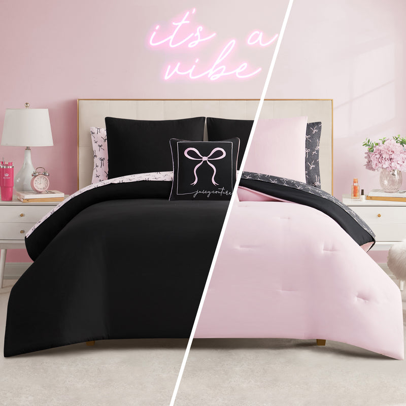 Bows Solid Reversible Bed in a Bag Bedding Set