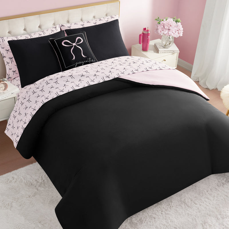 Bows Solid Reversible Bed in a Bag Bedding Set