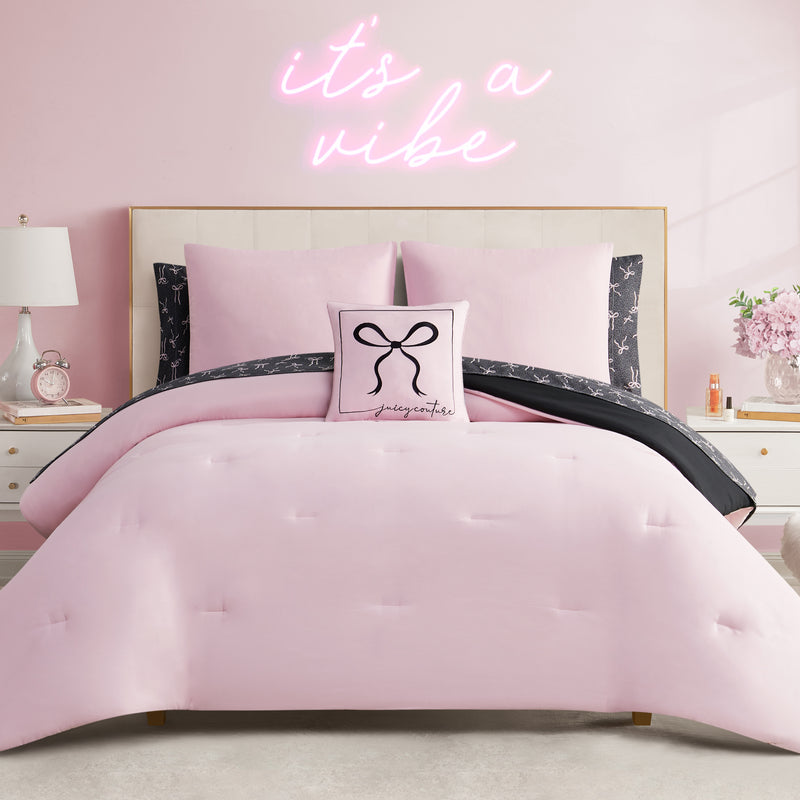 Bows Solid Reversible Bed in a Bag Bedding Set