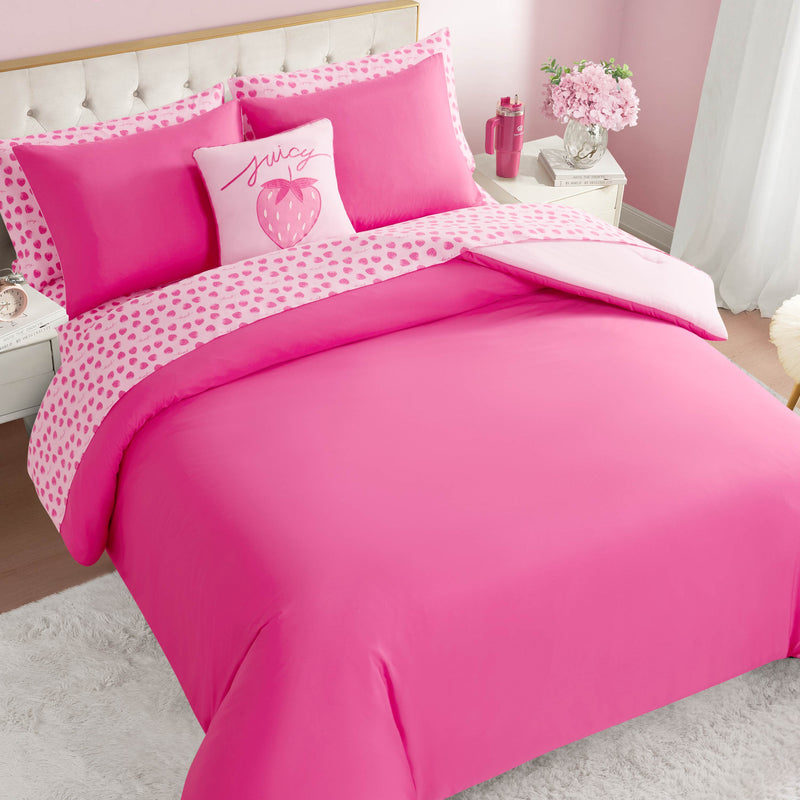 Summer Strawberries Solid Reversible Bed in a Bag Bedding Set
