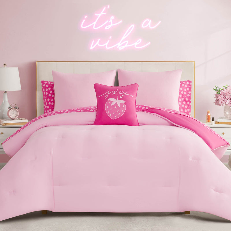 Summer Strawberries Solid Reversible Bed in a Bag Bedding Set