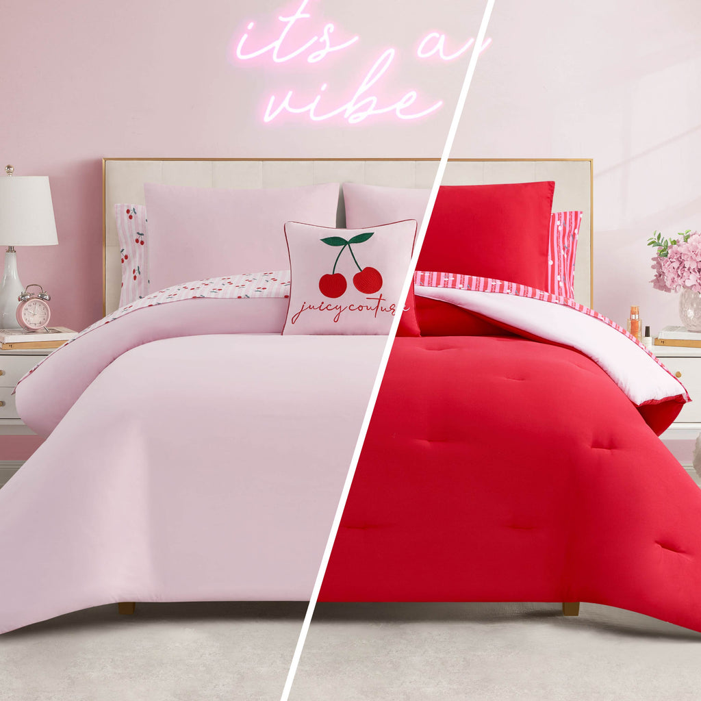 Cherry Script Solid Reversible Bed in a Bag Bedding Set – Juicy Couture
