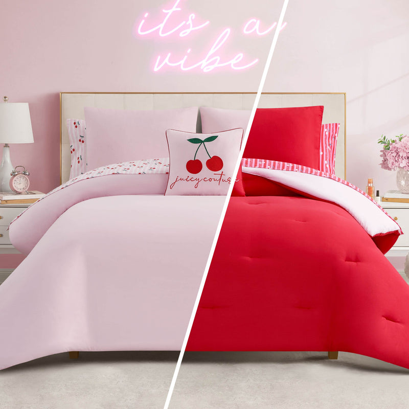 Cherry Script Solid Reversible Bed in a Bag Bedding Set