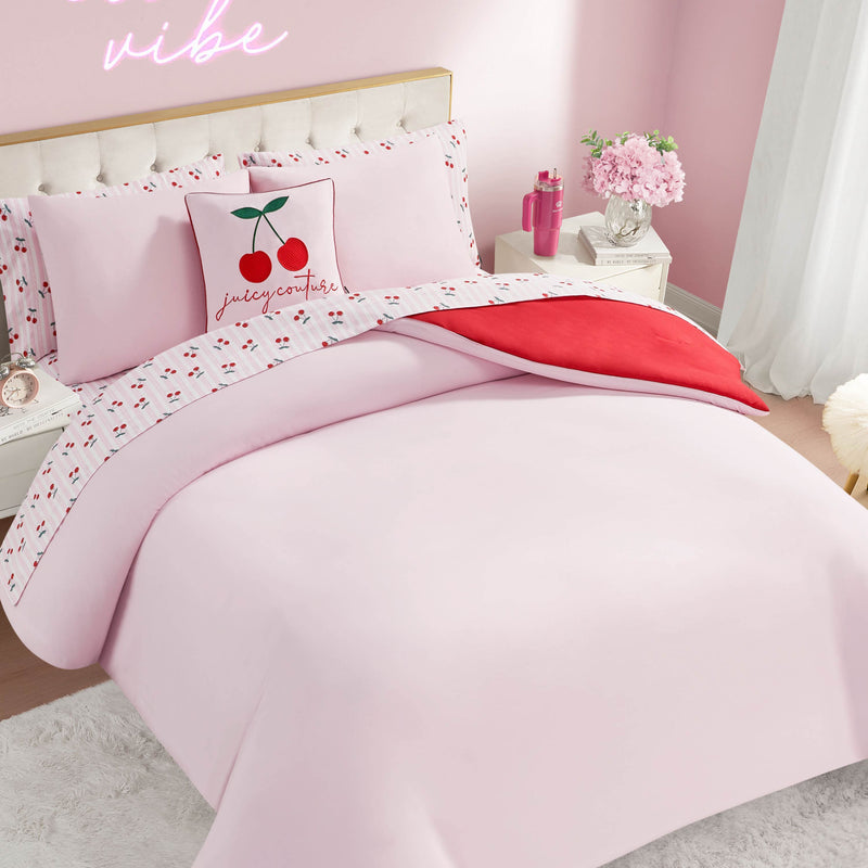 Cherry Script Solid Reversible Bed in a Bag Bedding Set
