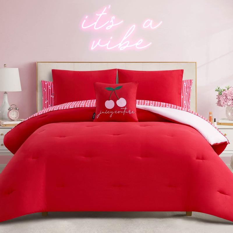Cherry Script Solid Reversible Bed in a Bag Bedding Set