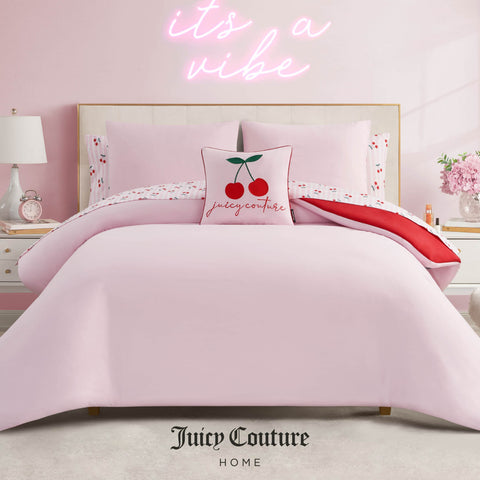 Cherry Script Solid Reversible Bed in a Bag Bedding Set