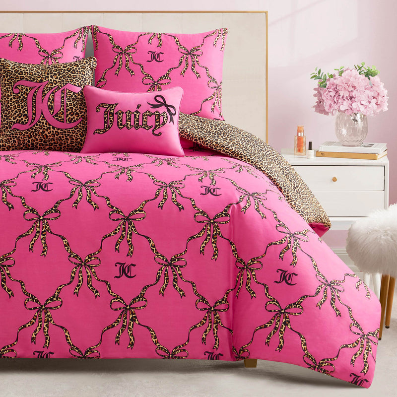 Cheetah Bow Trellis Reversible Comforter Set