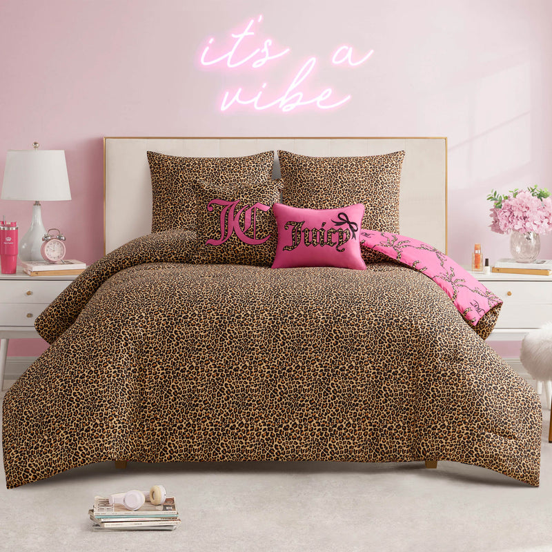 Cheetah Bow Trellis Reversible Comforter Set