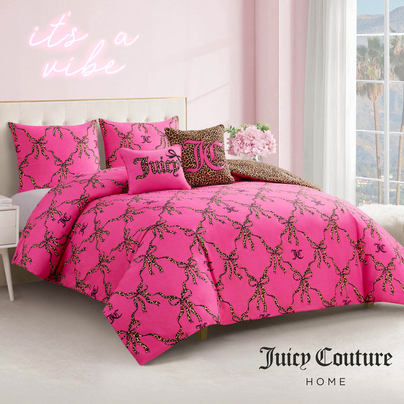 Cheetah Bow Trellis Reversible Comforter Set