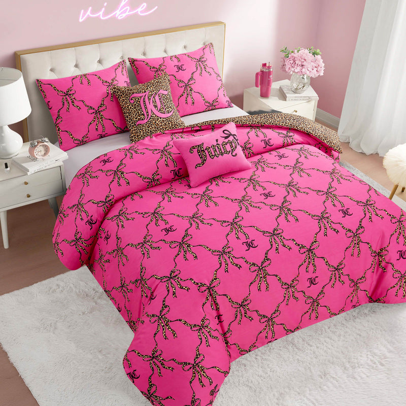 Cheetah Bow Trellis Reversible Comforter Set