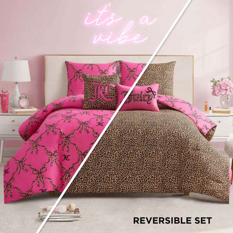 Cheetah Bow Trellis Reversible Comforter Set