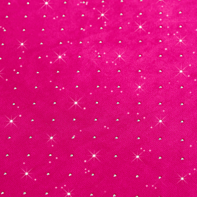 Bright pink fabric is adorned with scattered sparkling rhinestones, creating a glittering, star-like effect across the surface—the Velvet Rhinestone Princess Comforter Set brings a touch of luxury to your bedroom with its plush velour comforter and dazzling velvet rhinestone bedding details.