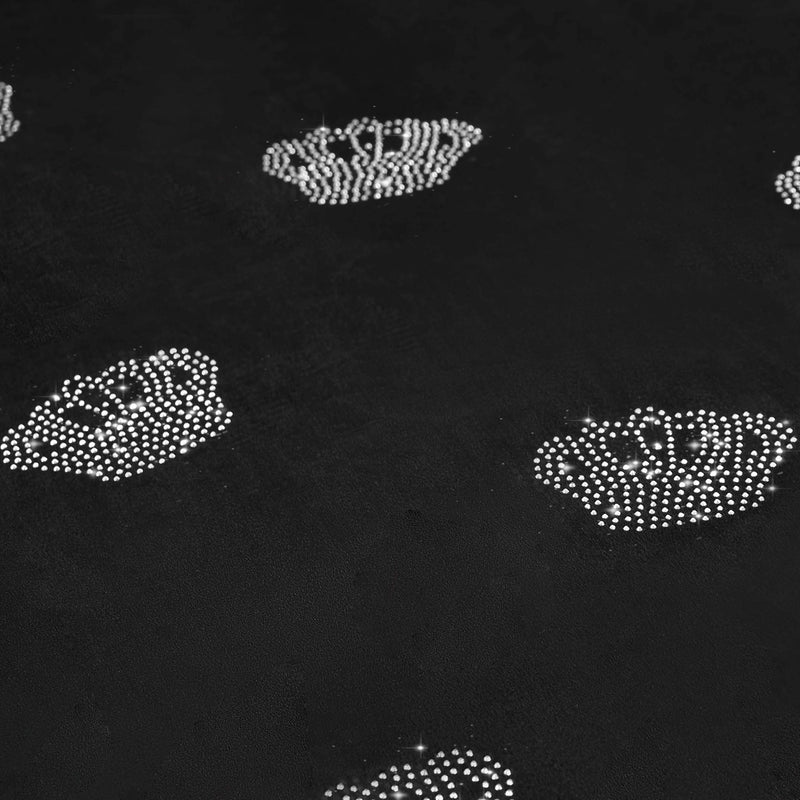 Featuring a black background adorned with multiple regal crown shapes crafted from small white rhinestones, the Velvet Rhinestone Royal Bling Comforter Set exudes luxury and elegance, reminiscent of plush velvet bedding.