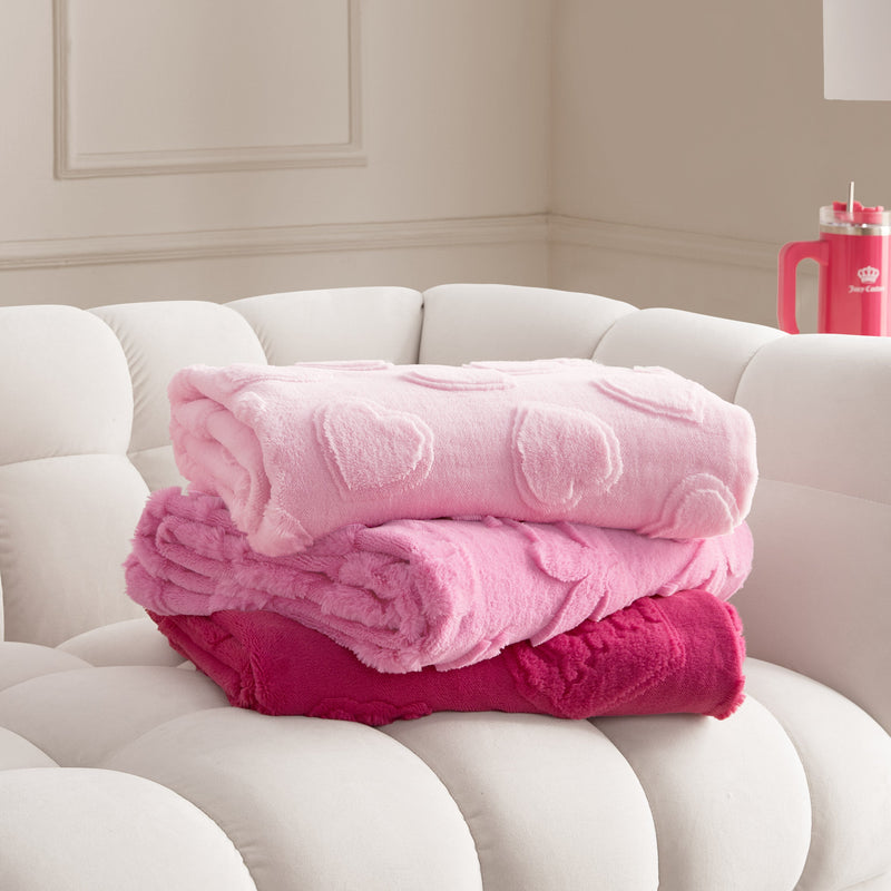 3D Faux Fur Throw Blanket - Hot Pink Crowns - Juicy Couture