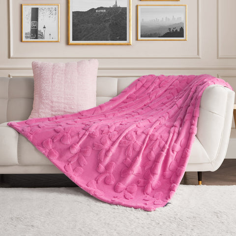 3D Faux Fur Throw Blanket - Hot Pink Bows - Juicy Couture