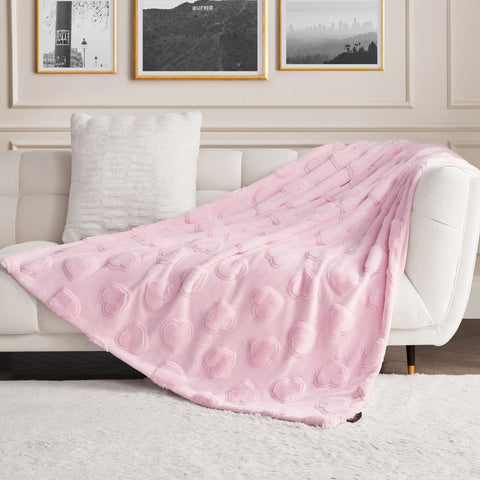 3D Faux Fur Throw Blanket - Light Pink Hearts - Juicy Couture
