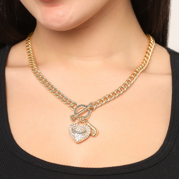 Goldtone Heart and Juicy Toggle Charm Necklace - Juicy Couture