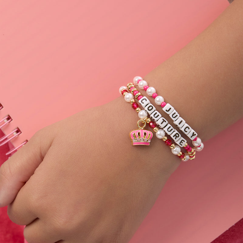 Kids Crown Charm 3 Piece Stretch Beaded Bracelet Set