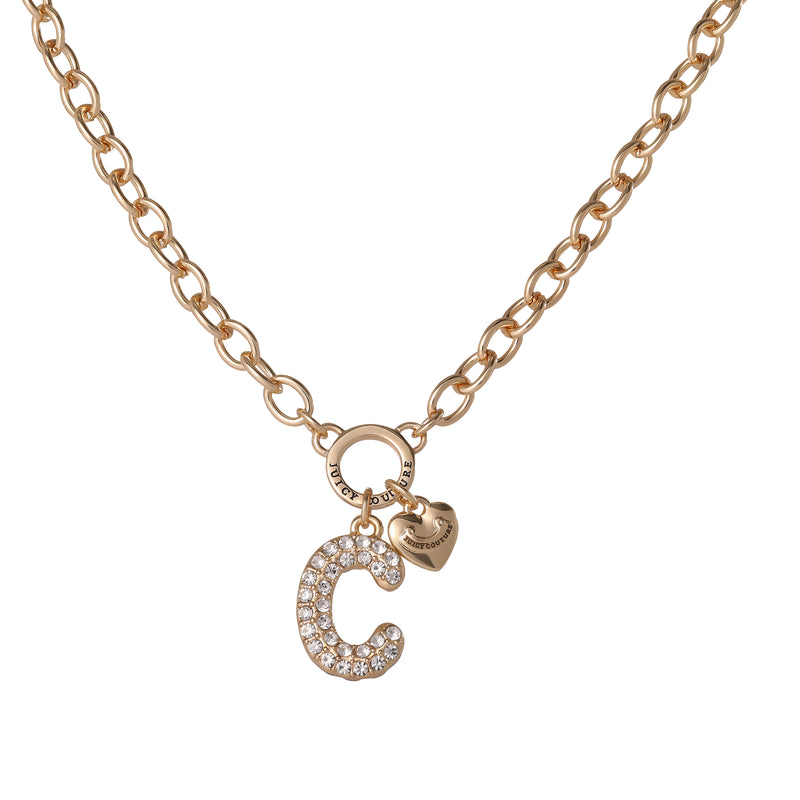 Introducing the Bubble Initial Necklace, Letter C—this gold chain features a sparkling, rhinestone-encrusted letter C pendant and a dainty gold heart charm, both suspended from a round clasp. It’s the perfect personalized jewelry piece for anyone who loves Y2K-inspired style.