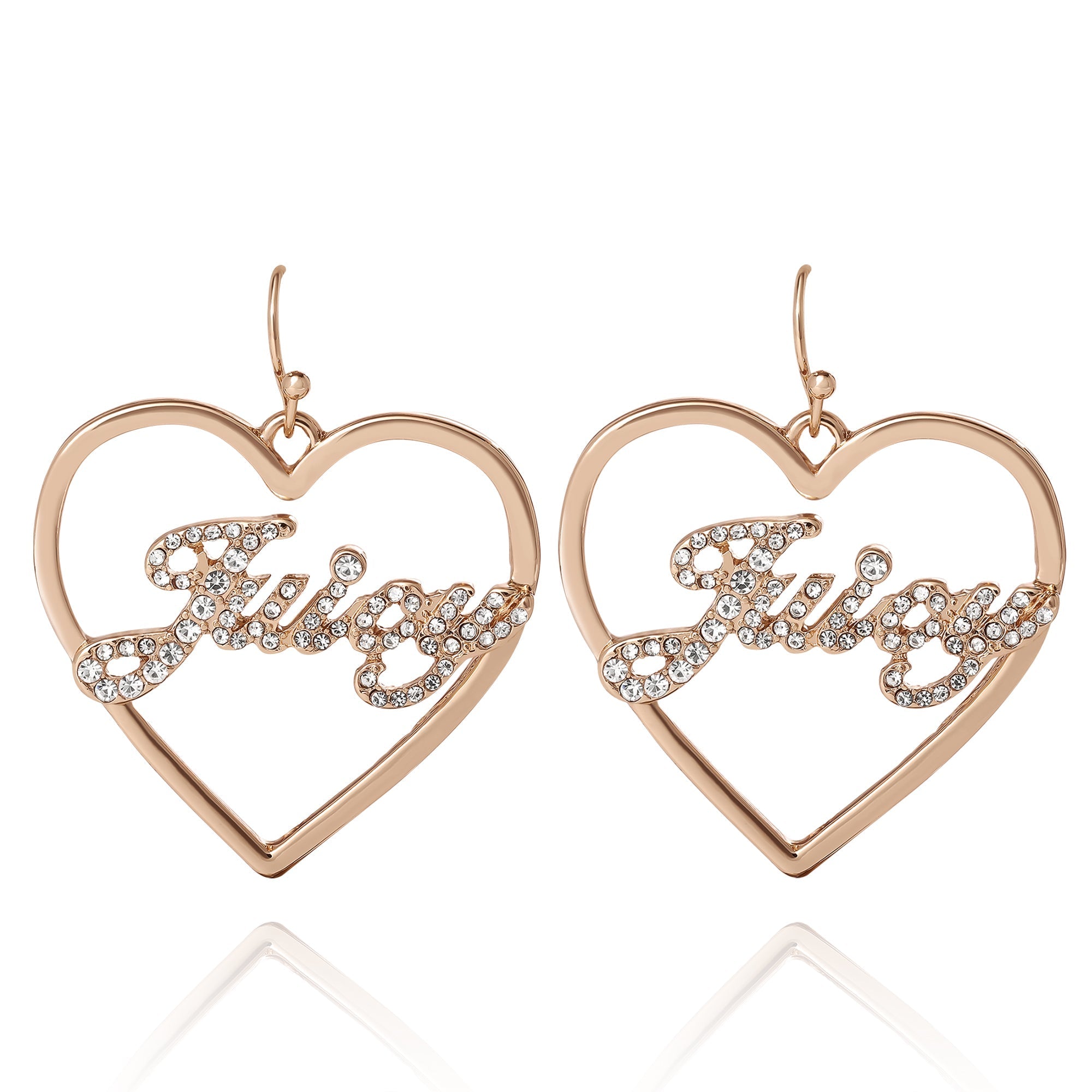 Juicy Script Crystal Heart Drop Earrings - Goldtone - Juicy Couture