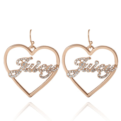 Juicy Script Crystal Heart Drop Earrings - Goldtone - Juicy Couture