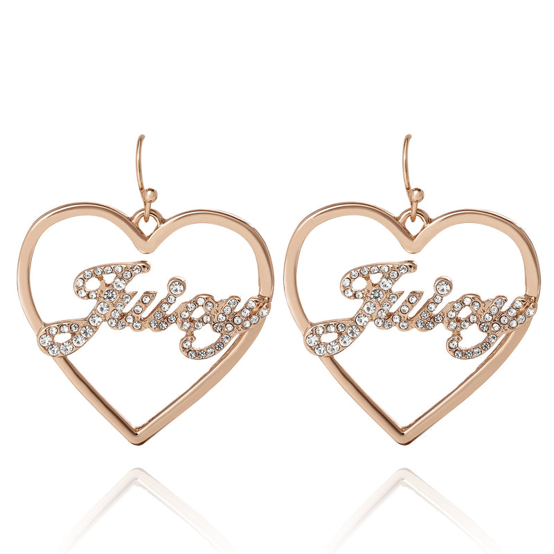 Juicy Script Crystal Heart Drop Earrings - Goldtone - Juicy Couture