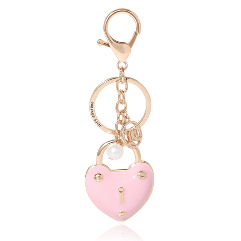 Pink Padlock Heart Keychain Bag Charm - Goldtone - Juicy Couture
