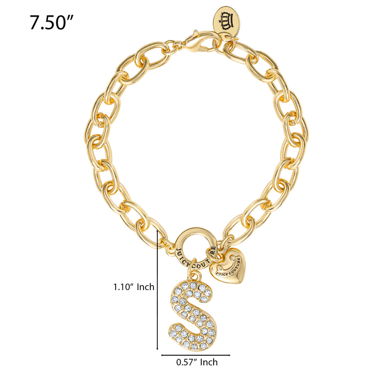 Pavé Initial Charm Bracelet, Letter S - Goldtone - Juicy Couture