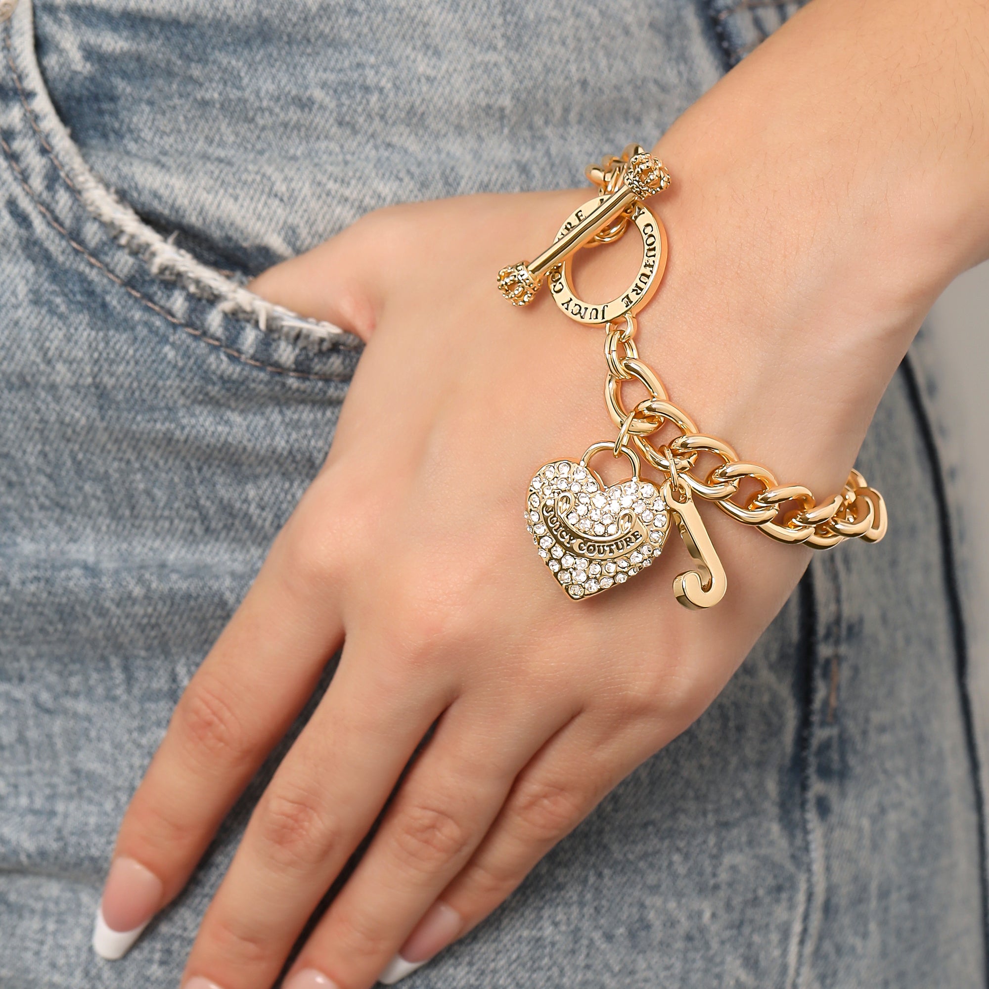 Crystal Heart Charm Toggle Bracelet - Juicy Couture