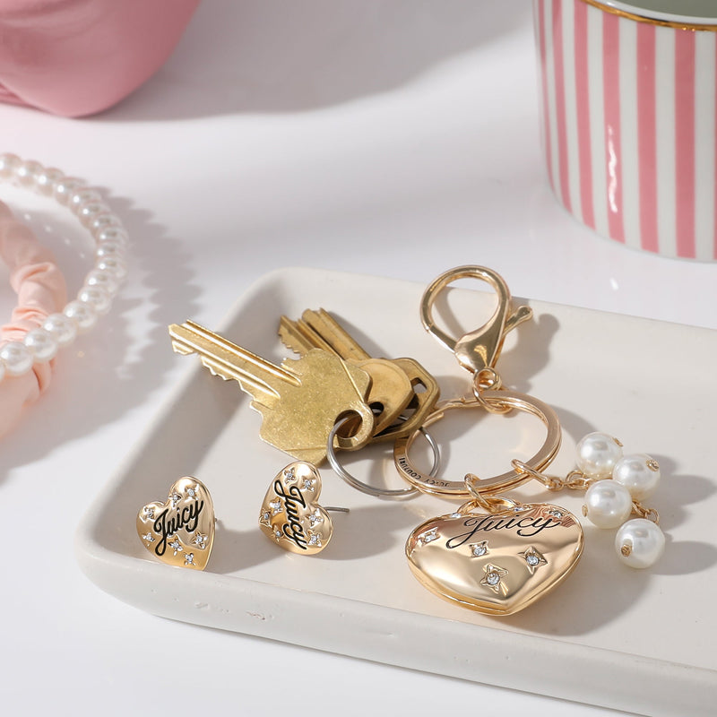 Gold-Tone Heart Keychain Bag Charm & Earring Set - Goldtone - Juicy Couture