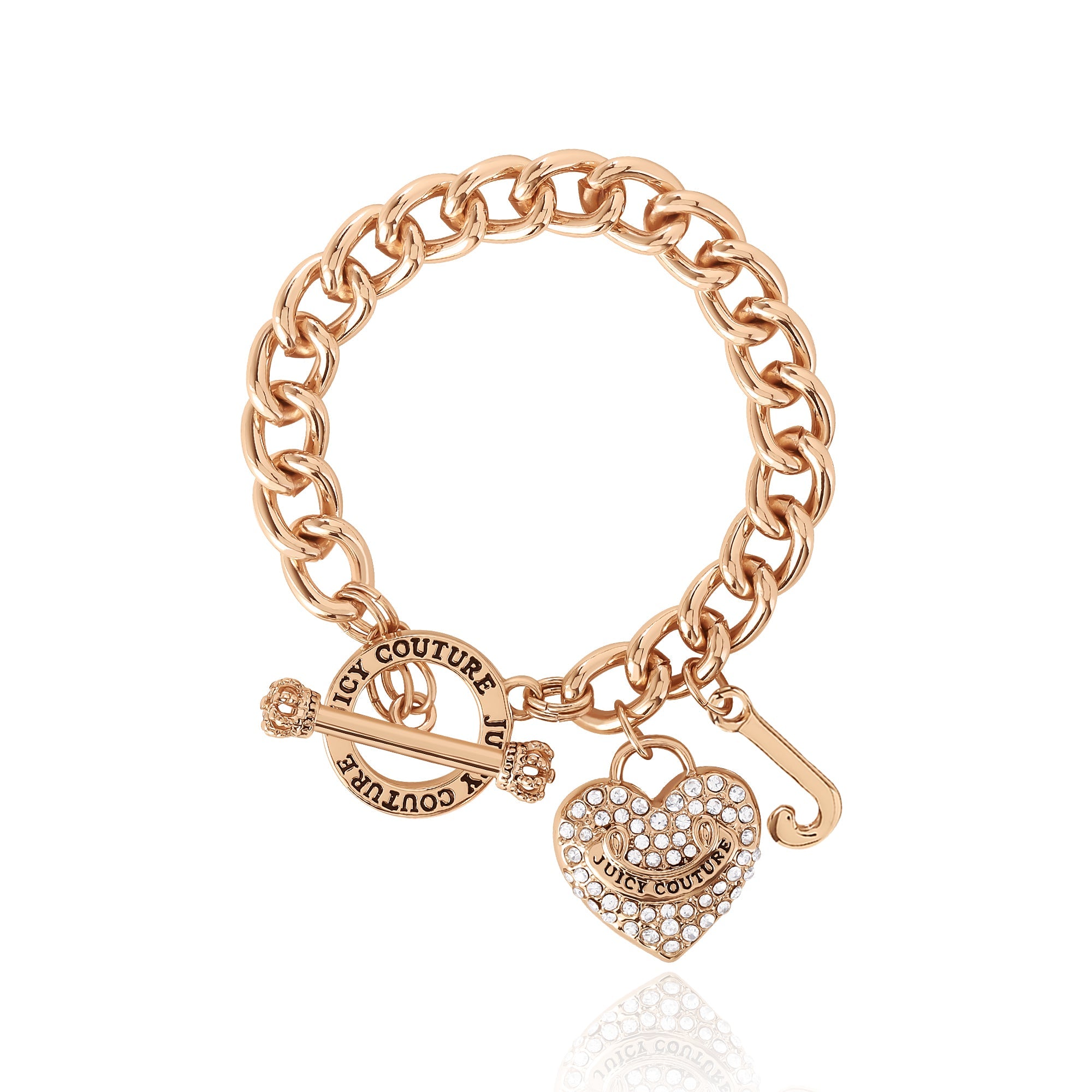 Crystal Heart Charm Toggle Bracelet - Goldtone - Juicy Couture