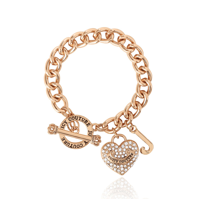 Crystal Heart Charm Toggle Bracelet - Goldtone - Juicy Couture