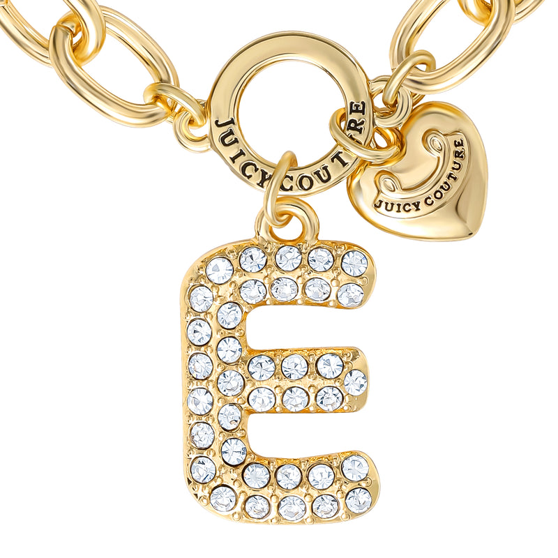 Pavé Initial Charm Bracelet, Letter E - Goldtone - Juicy Couture