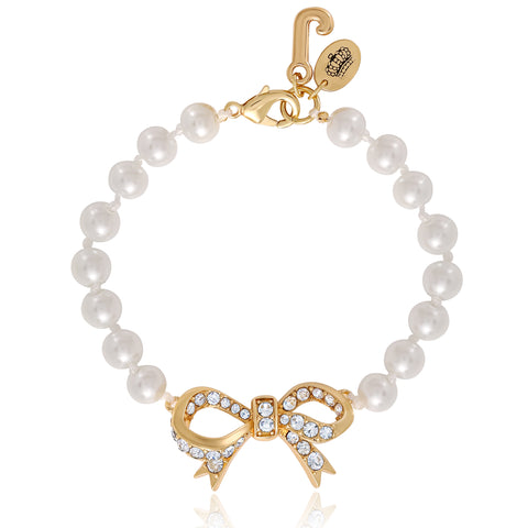 Pearl Bracelet with Pave Bow - Goldtone - Juicy Couture