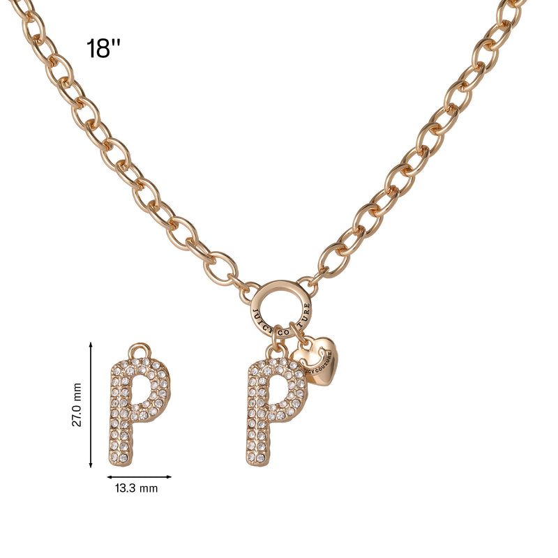 Introducing the Bubble Initial Necklace, Letter P—this gold chain necklace features a whimsical heart charm paired with a crystal-studded P bubble letter pendant. Embrace the Y2K aesthetic trend with this playful piece, showcasing an 18-inch chain and a pendant measuring 27.0 mm tall by 13.3 mm wide. It’s the perfect way to add a personalized touch of jewelry style to any outfit.
