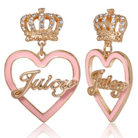 Goldtone Crown & Pink Heart Drop Earrings - Juicy Couture