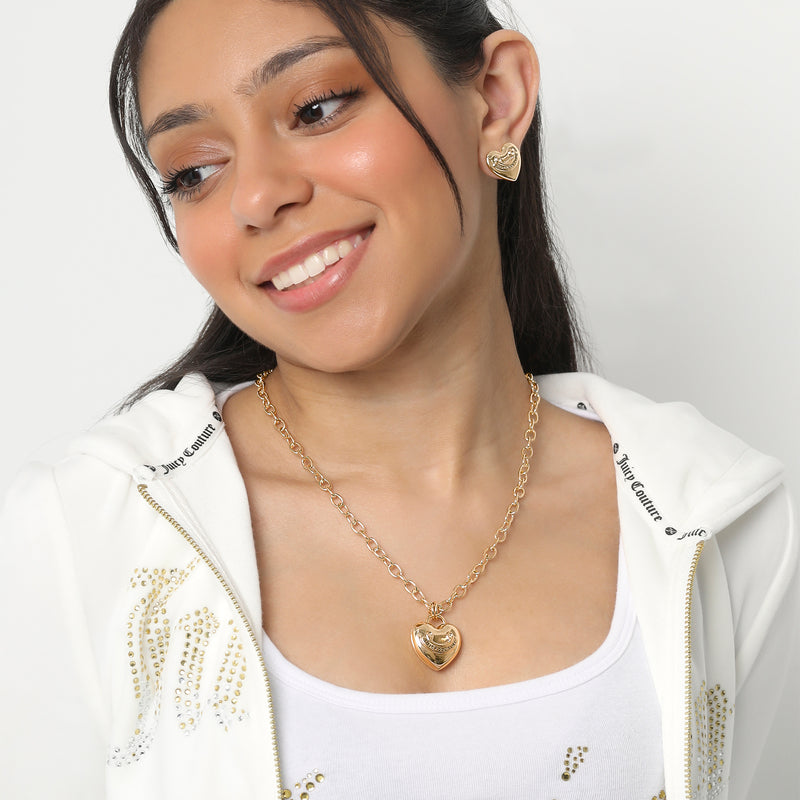 Puffed Heart Pendant Necklace - Goldtone - Juicy Couture