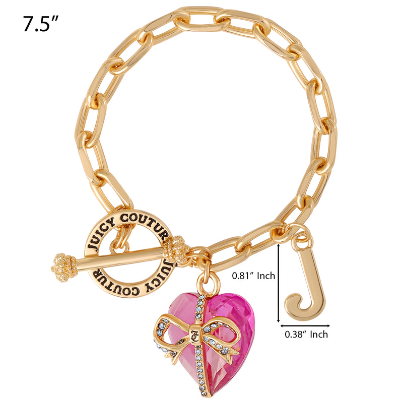 Heart Stone & J Charm Bracelet - Goldtone Hot Pink Pendant - Juicy Couture
