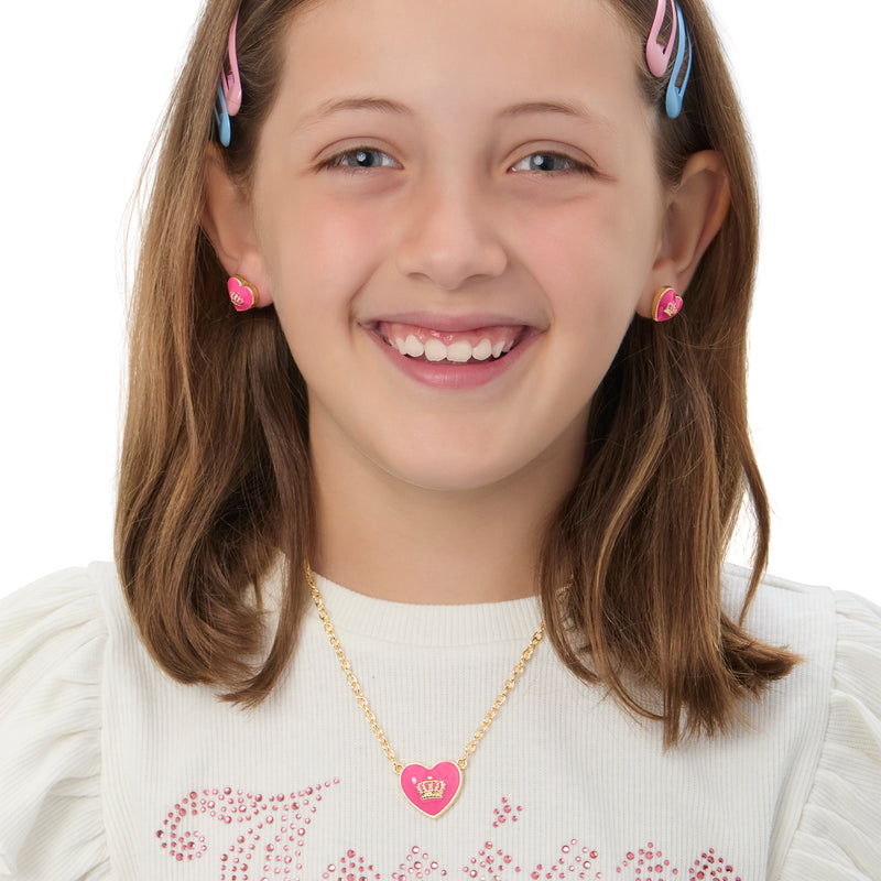 Kids Crown Logo Heart Pendant Necklace