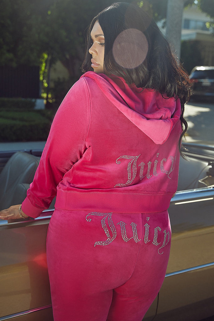 Juicy Couture MEDIUM Pink Logo Velour Tracksuit Set - Hoodie And Pants