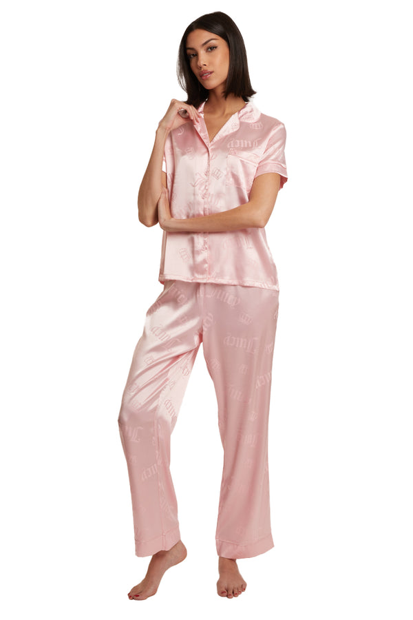 Satin Short Sleeve Notch Collar PJ Set - Juicy Couture