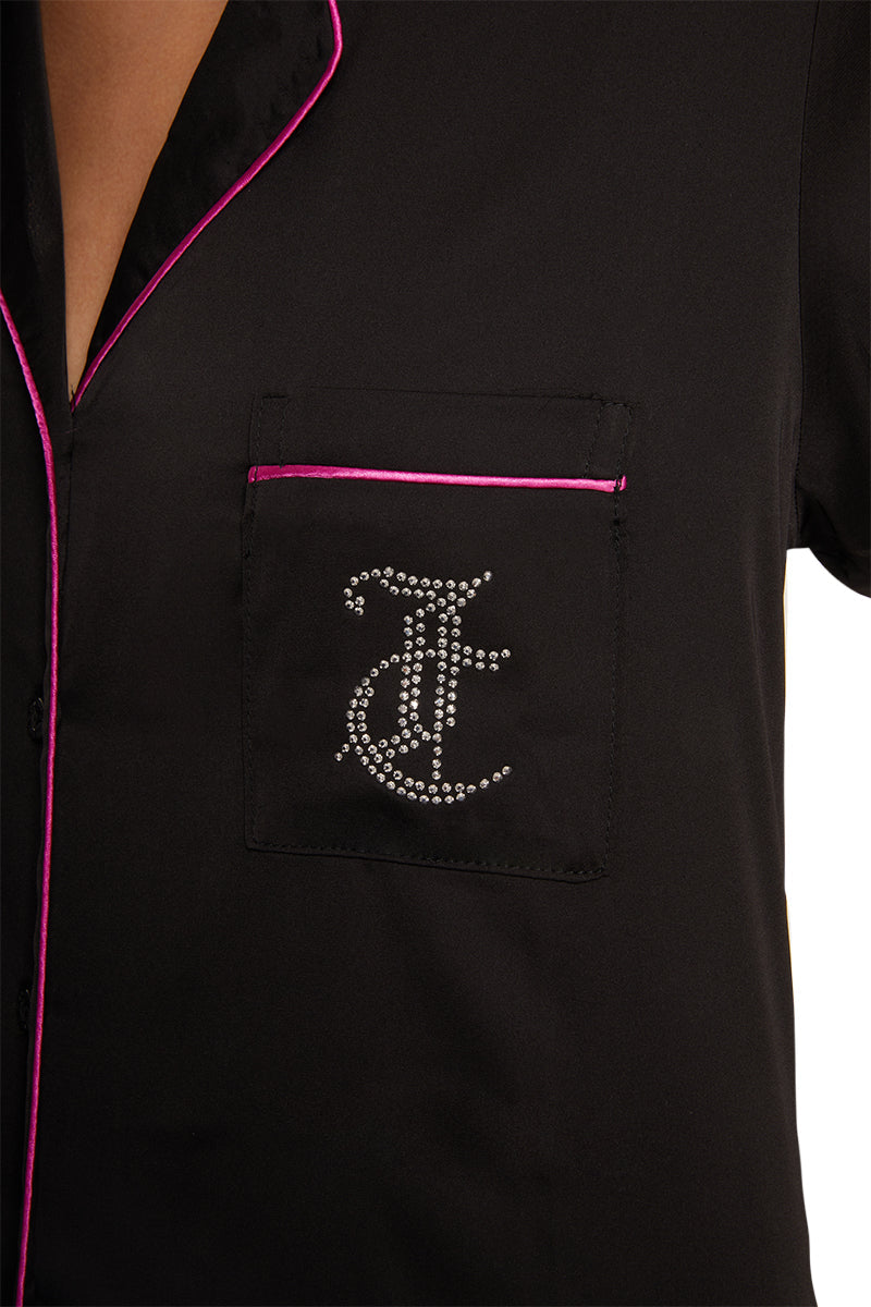 Satin Short Sleeve Notch Collar PJ Set