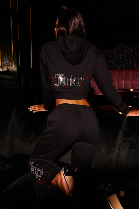 Roses Cropped Zip Front Hoodie