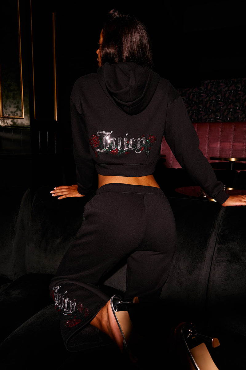 Roses Cropped Zip Front Hoodie
