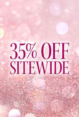 Promotional text '35% OFF SITEWIDE' on a pink glittery background