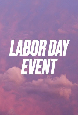 Text reading 'LABOR DAY EVENT' in large white letters over a pink and purple cloudy sky background.