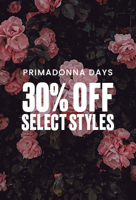 Promotional graphic with pink flowers and 'Primadonna Days: 30% off select styles' text overlay.