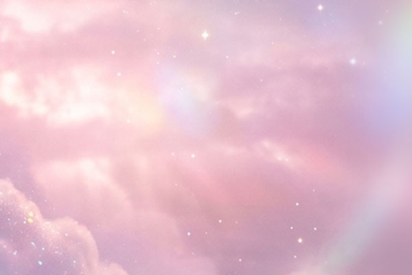 Dreamy pink and purple clouds with sparkles and light